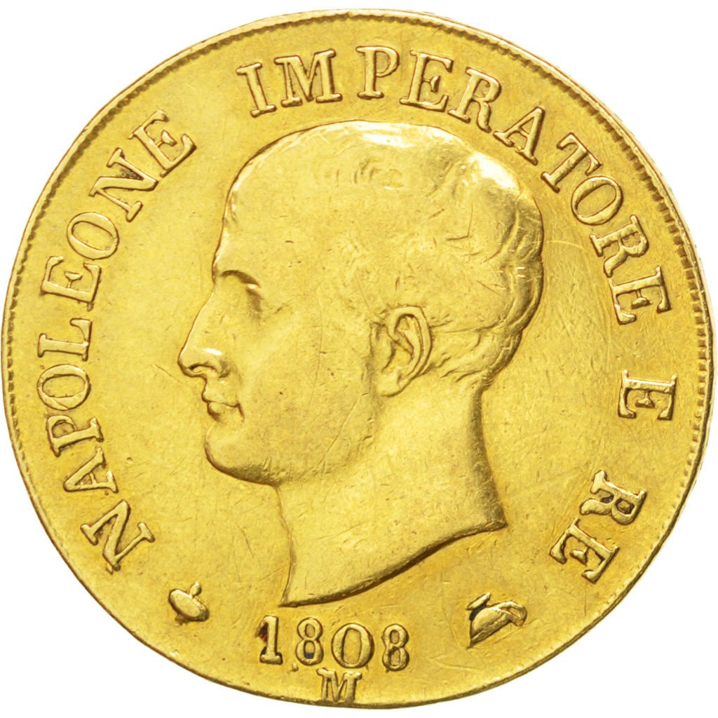 ITALIAN STATES, 40 Lire, 1808, Milan, KM #12, EF(40-45), Gold, 12.80