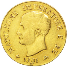 ITALIAN STATES, 40 Lire, 1808, Milan, KM #12, EF(40-45), Gold, 12.80