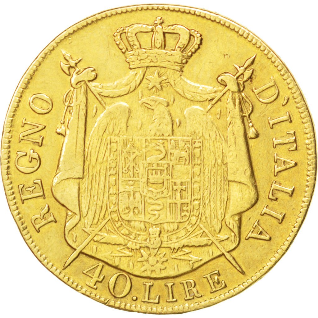 ITALIAN STATES, 40 Lire, 1808, Milan, KM #12, EF(40-45), Gold, 12.80