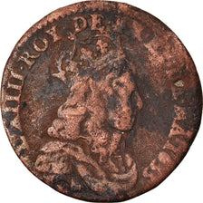 Monnaie, France, Louis XIV, Liard de France, 1655, Pont-de-l'Arche, TB, Cuivre