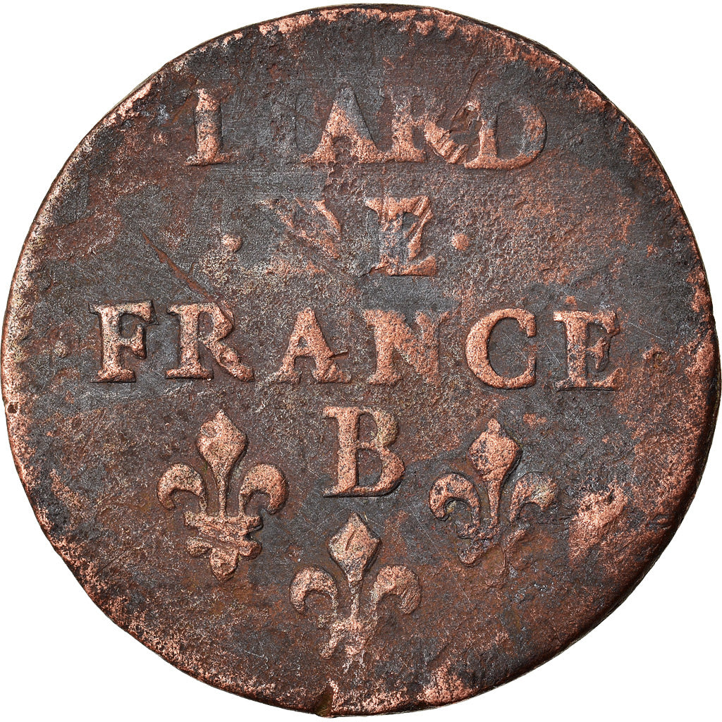 Monnaie, France, Louis XIV, Liard de France, 1655, Pont-de-l'Arche, TB, Cuivre