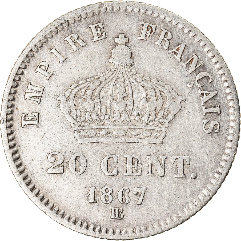 Coin, France, Napoleon III, 20 Centimes, 1867, Strasbourg, EF(40-45), Silver