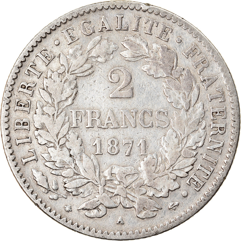 Coin, France, Cérès, 2 Francs, 1871, Paris, Small A, VF(30-35), Silver