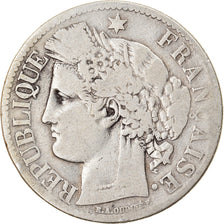 Moeda, França, Cérès, 2 Francs, 1871, Bordeaux, VF(30-35), Prata, KM:817.2
