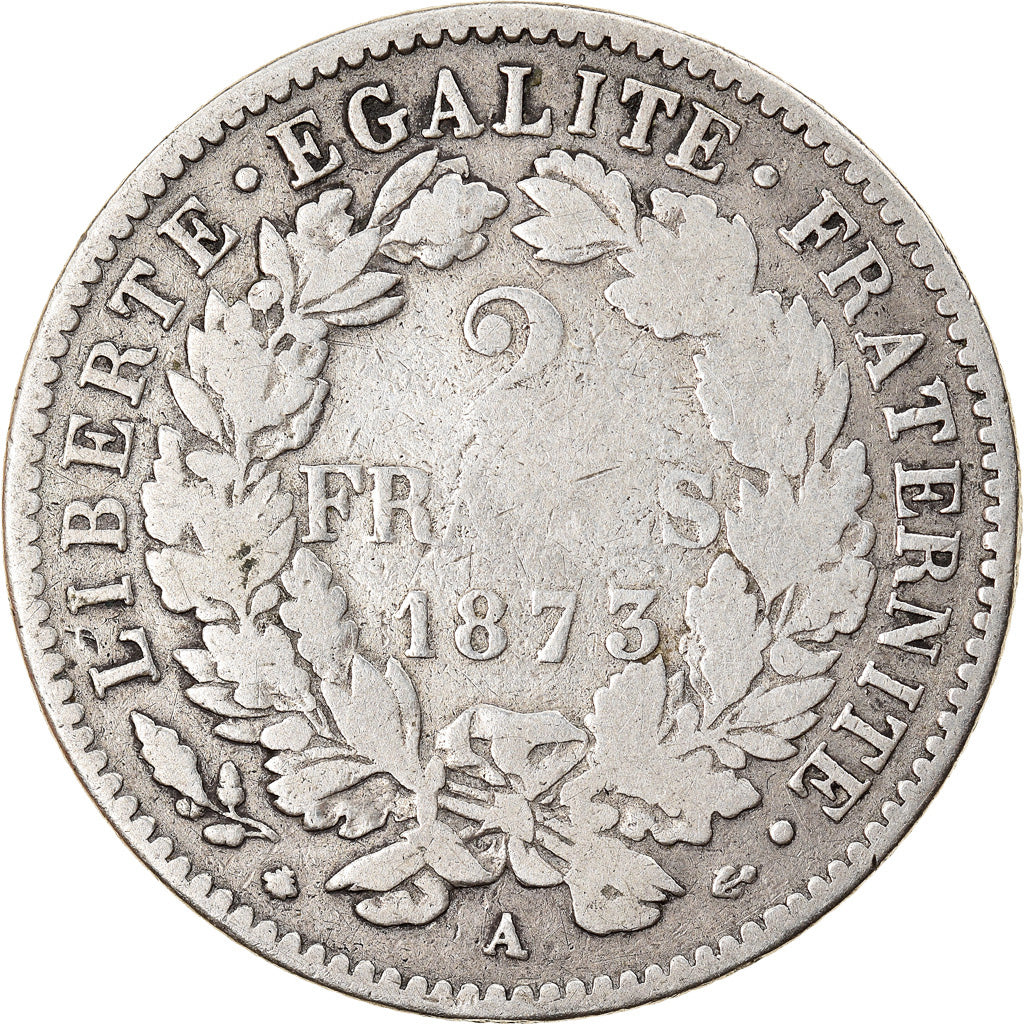 Coin, France, Cérès, 2 Francs, 1873, Paris, VF(20-25), Silver, KM:817.1
