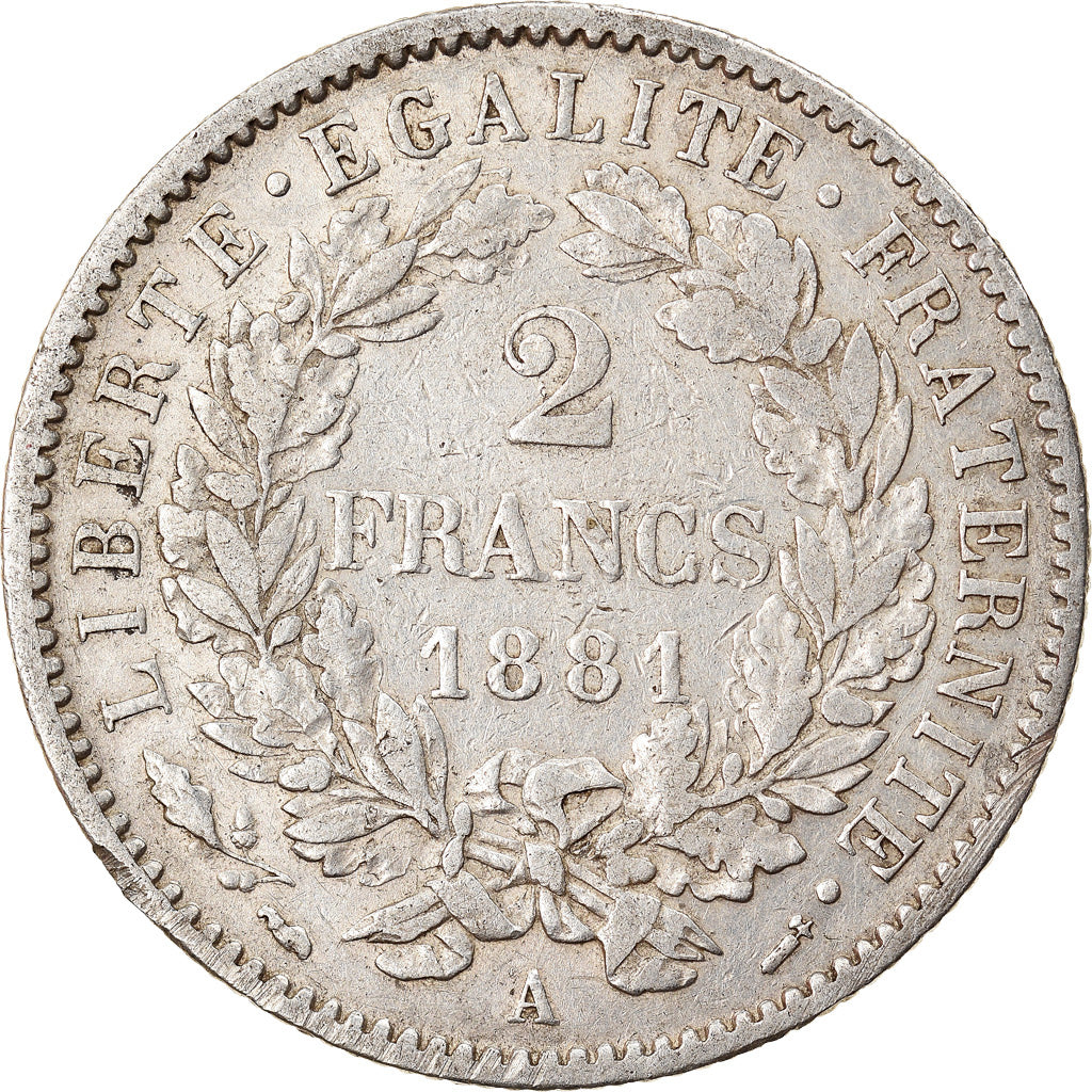 Moneta, Francia, Cérès, 2 Francs, 1881, Paris, BB, Argento, KM:817.1