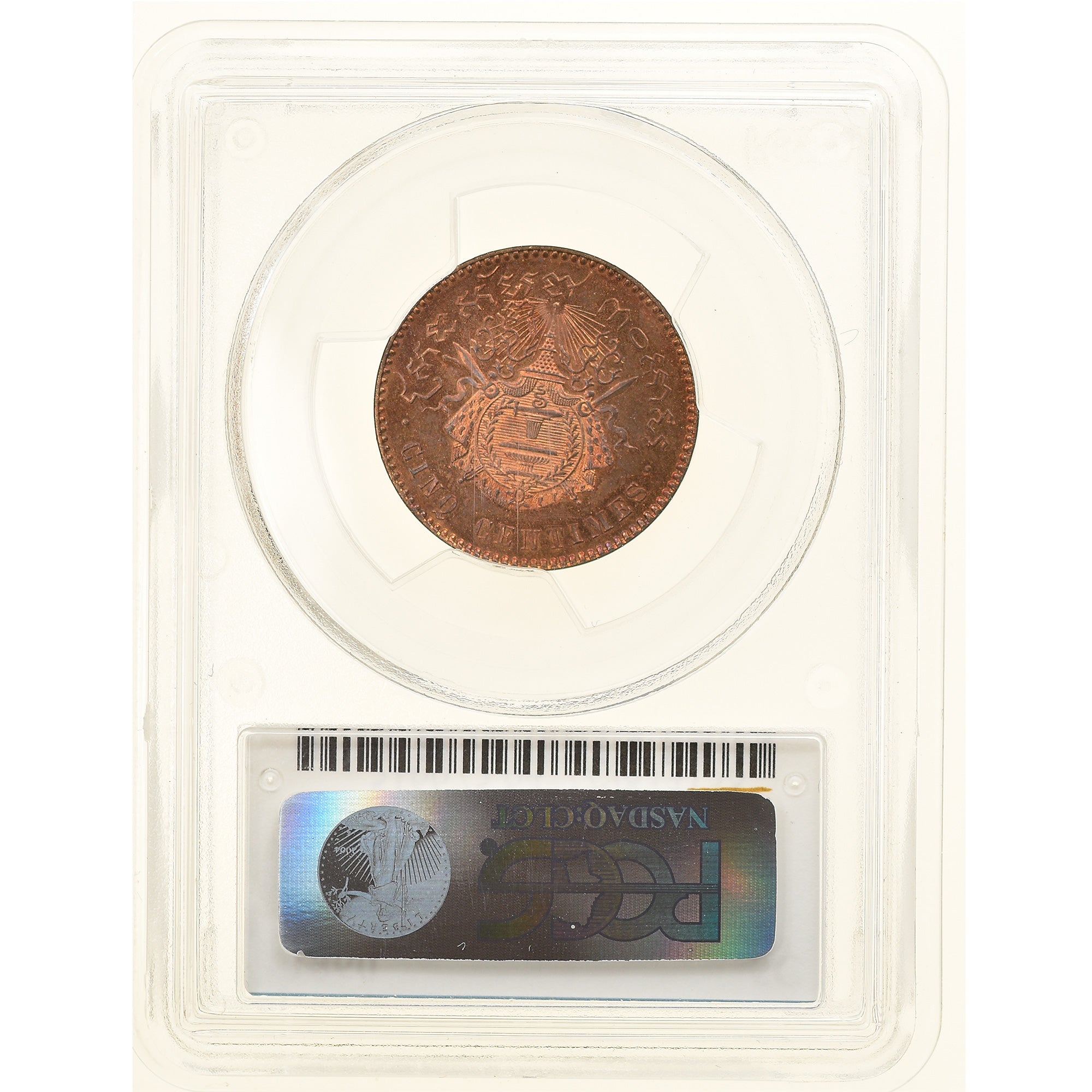 Coin, Cambodia, Norodom I, 5 Centimes, 1860, Brussels, Proof, PCGS, PR64+RB