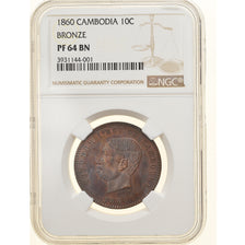 Moneta, Kambodża, Norodom I, 10 Centimes, 1860, Brussels, Proof, NGC, PR64BN
