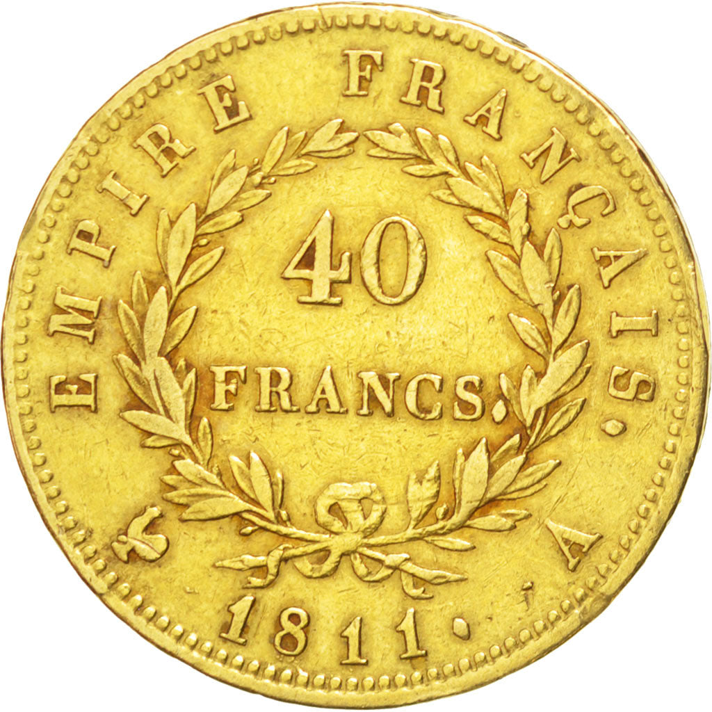 FRANCE, Napoléon I, 40 Francs, 1811, Paris, KM #696.1, EF(40-45), Gold, Gadoury