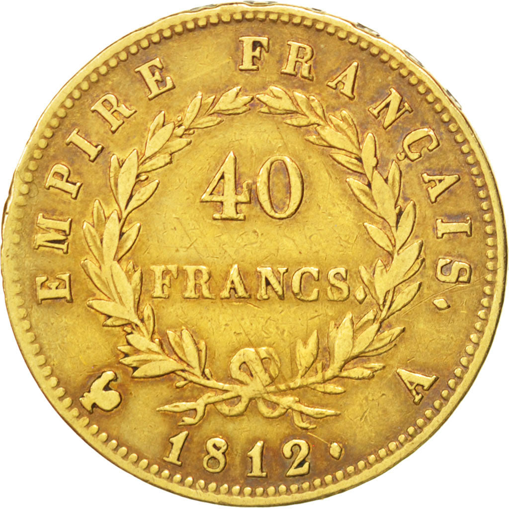 FRANCE, Napoléon I, 40 Francs, 1812, Paris, KM #696.1, VF(30-35), Gold, Gadoury 