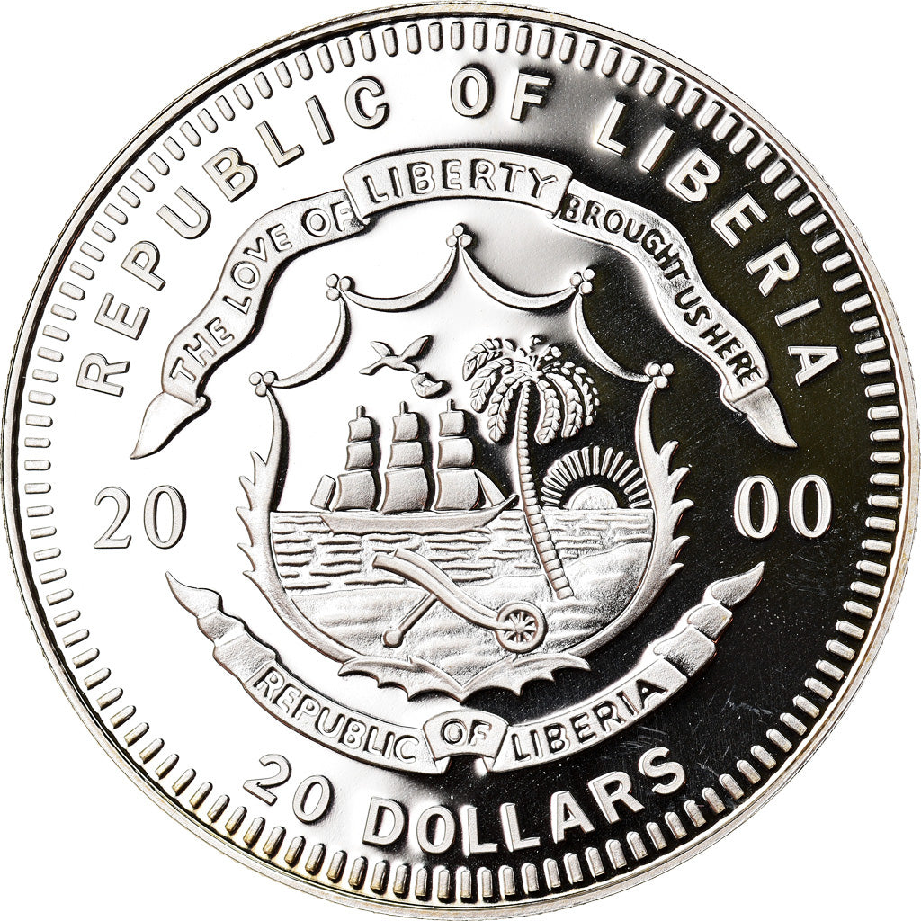 Coin, Liberia, William J. Clinton, 20 Dollars, 2000, MS(65-70), Silver, KM:906