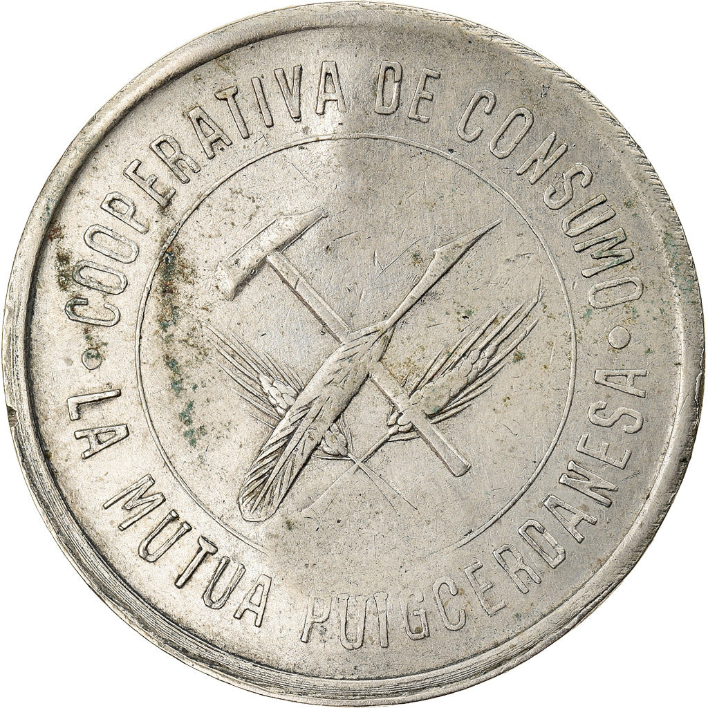 Moeda, Espanha, La Mutua Puigcerdanesa, Puigcerdà, 1 Peseta, 1931, Contramarca