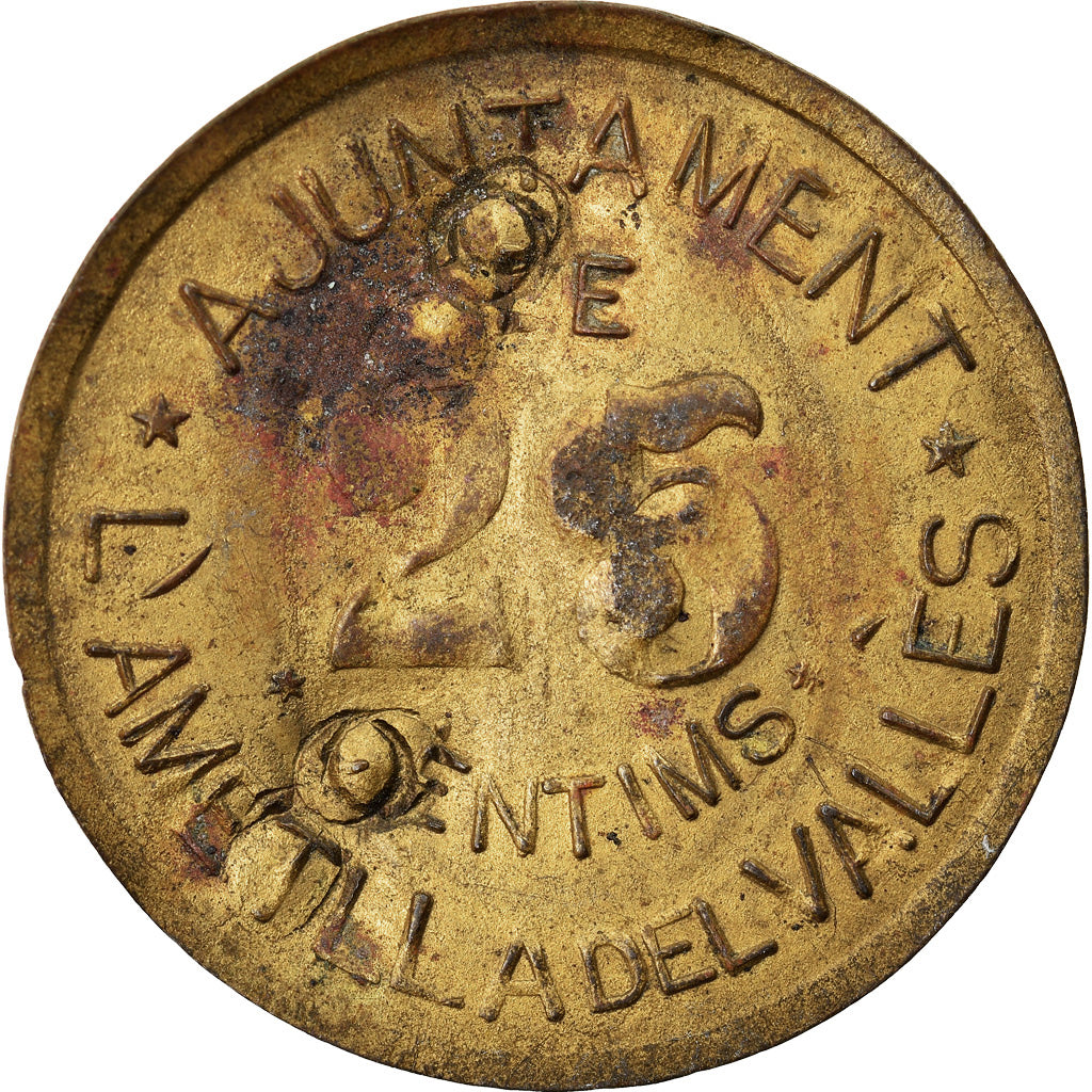 Munten, SPAANSE BURGEROORLOG, Ametlla del Valles, 25 Centimos, Countermark, ZF