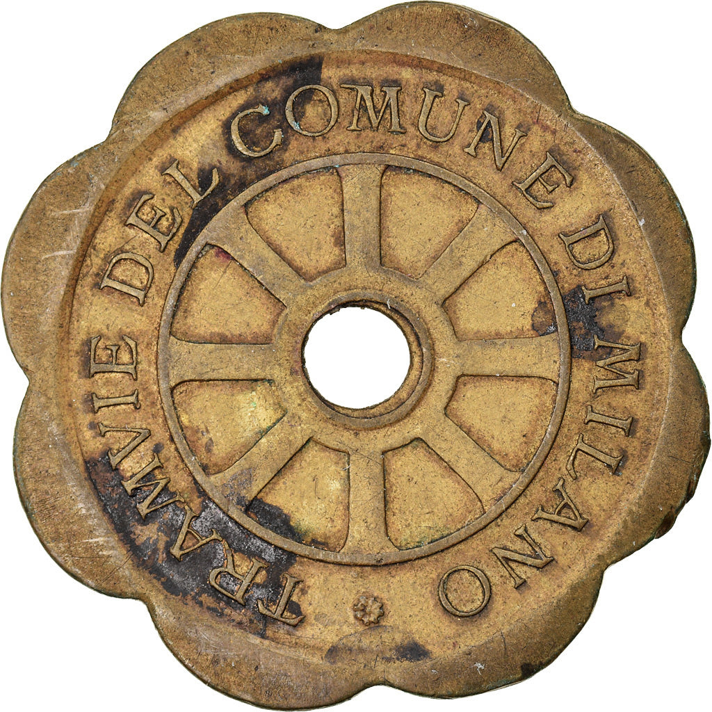 Moneda, Italia, Tramvie del Comune di Milano, Milan, Token, 1920, MBC, Latón