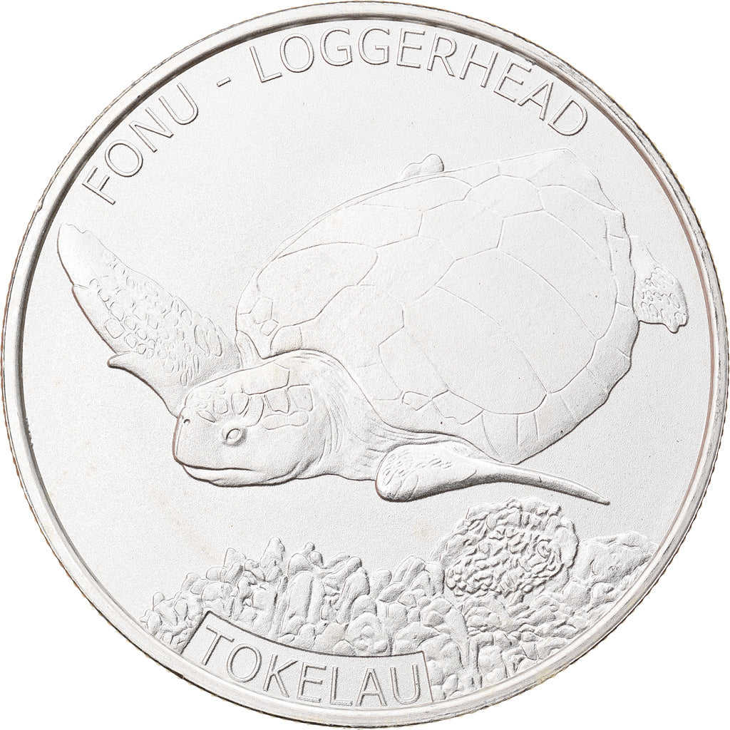 Moneda, Tokelau, Loggerhead, 5 Dollars, 2019, 1 Oz, FDC, Plata