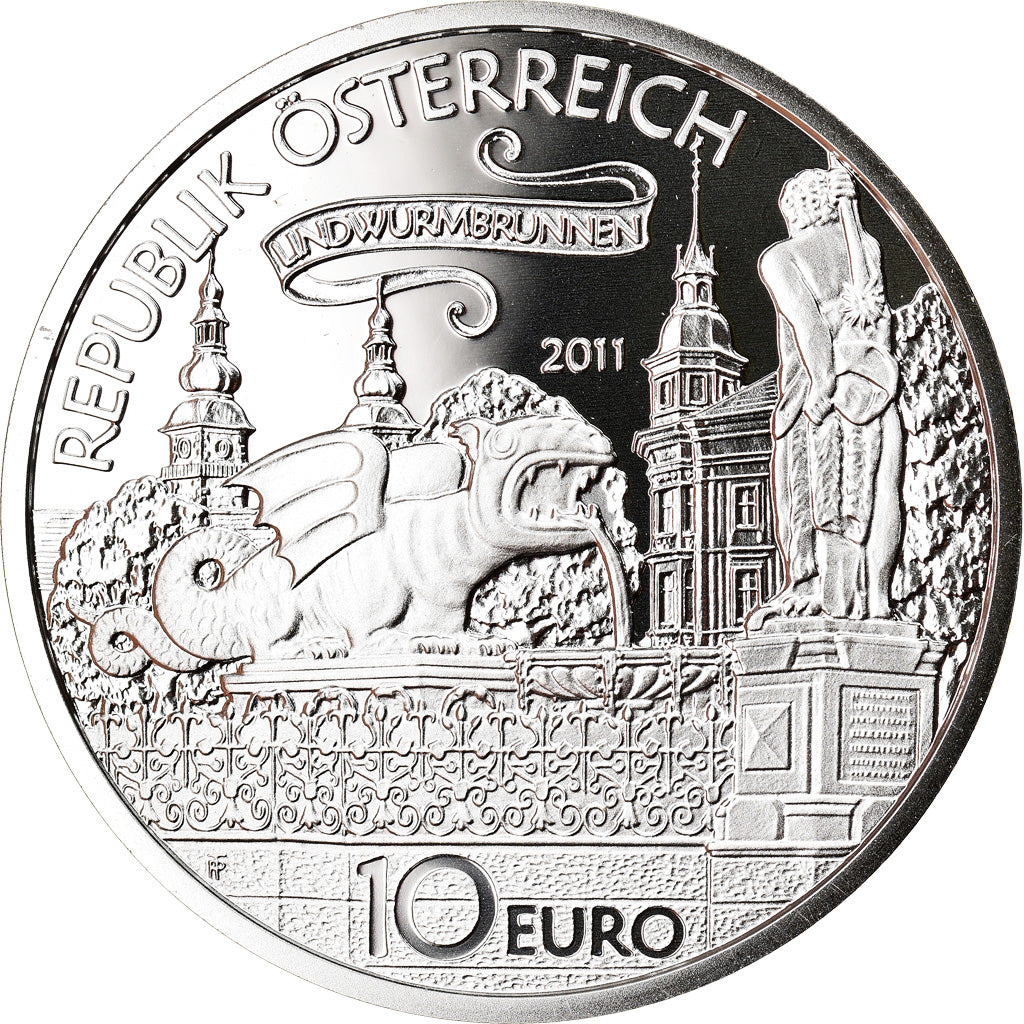 Autriche, The Lindworm in Klagenfurt, 10 Euro, 2011, Vienna, FDC, Argent
