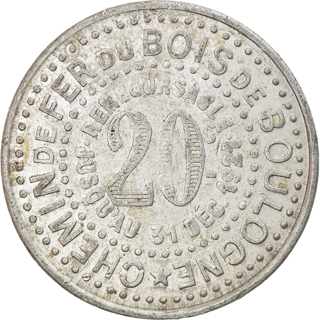 Monnaie, France, Chemin de Fer du Bois de Boulogne, Paris, 20 Centimes, TTB