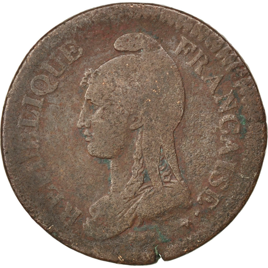 FRANCE, Dupré, 2 Decimes, 1796, Paris, KM #638.1, VF(20-25), Bronze, 31, Gadoury
