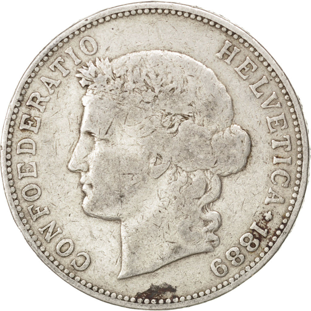 Coin, Switzerland, 5 Francs, 1889, Bern, VF(30-35), Silver, KM:34