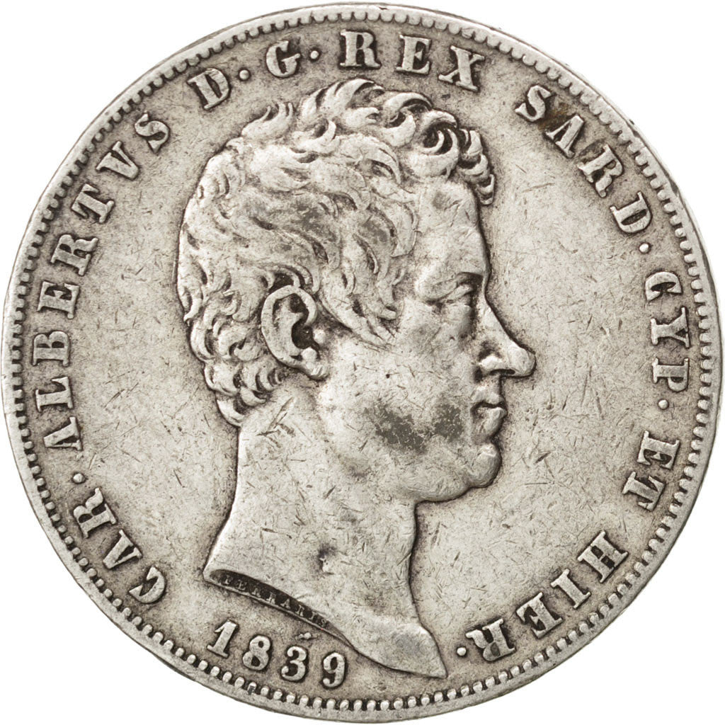 Coin, ITALIAN STATES, SARDINIA, Carlo Alberto, 5 Lire, 1839, Torino, EF(40-45)