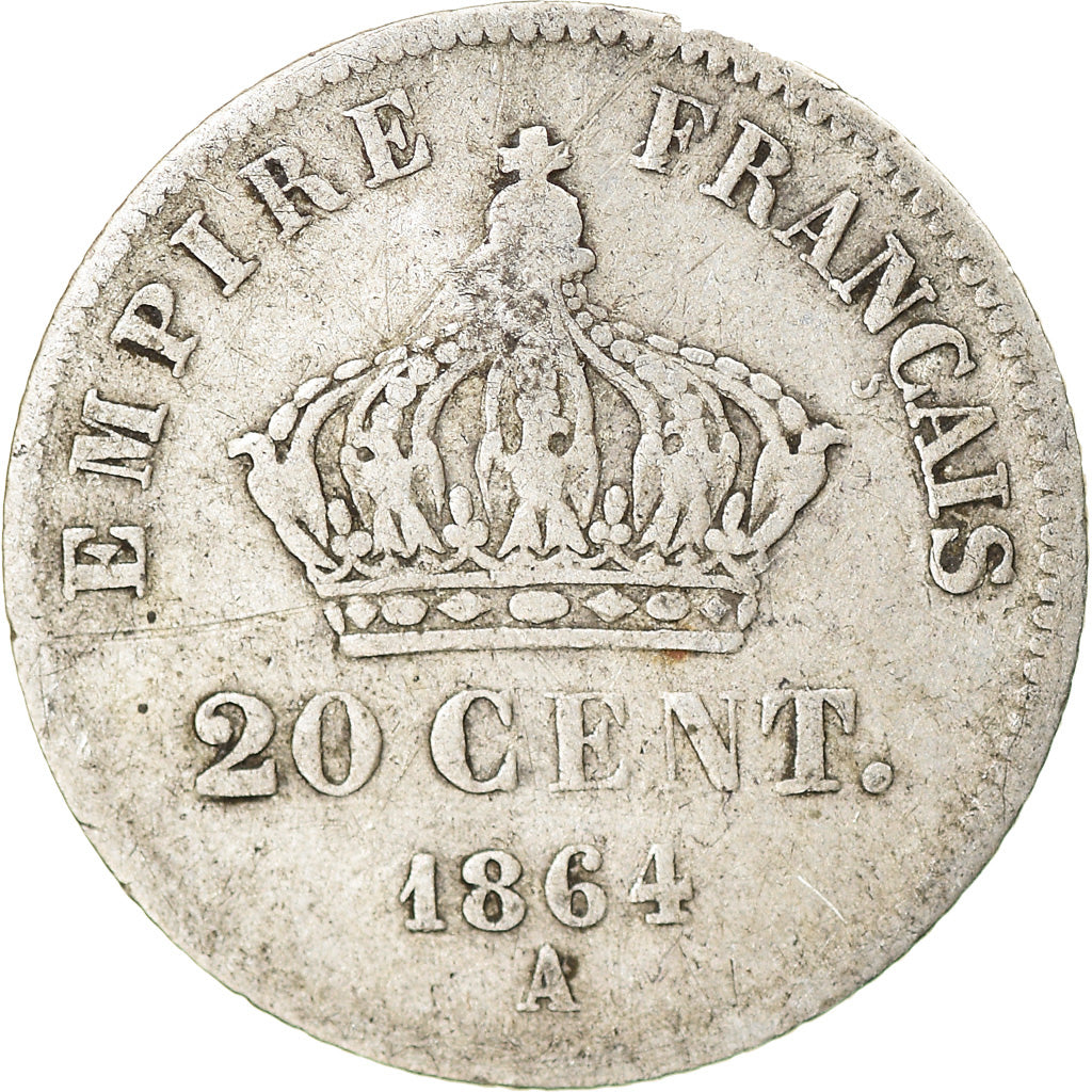 Münze, Frankreich, Napoleon III, 20 Centimes, 1864, Paris, S, Silber, KM:805.1