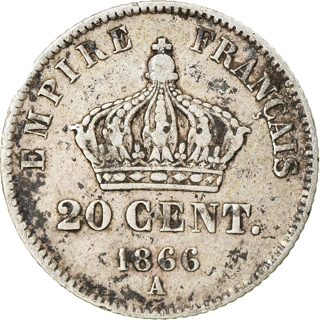 Coin, France, Napoleon III, 20 Centimes, 1866, Paris, VF(30-35), Silver