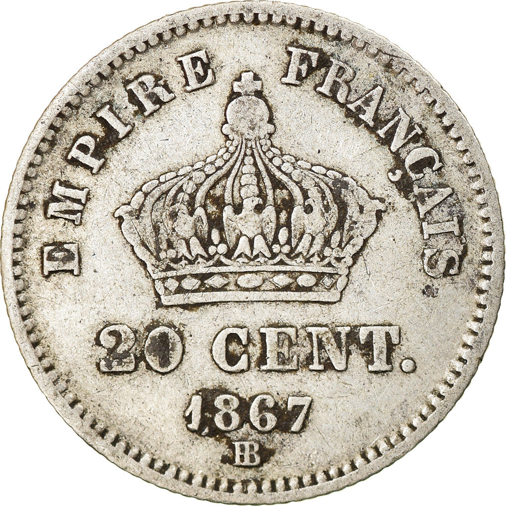 Monnaie, France, Napoleon III, 20 Centimes, 1867, Strasbourg, TB, Argent