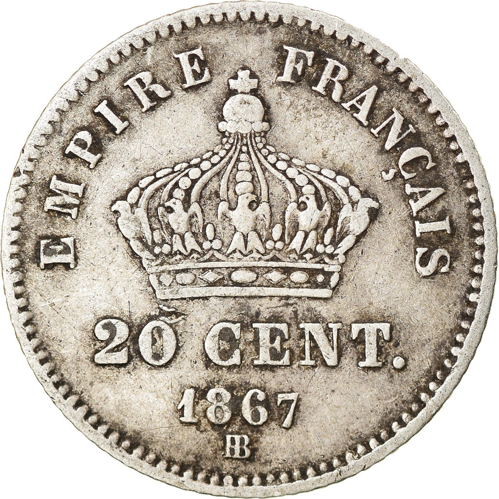 Moneta, Francia, Napoleon III, 20 Centimes, 1867, Strasbourg, MB+, Argento