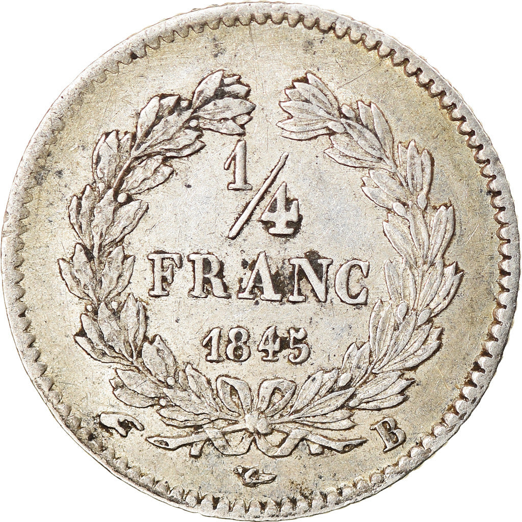 Coin, France, Louis-Philippe, 1/4 Franc, 1845, Rouen, AU(50-53), Silver