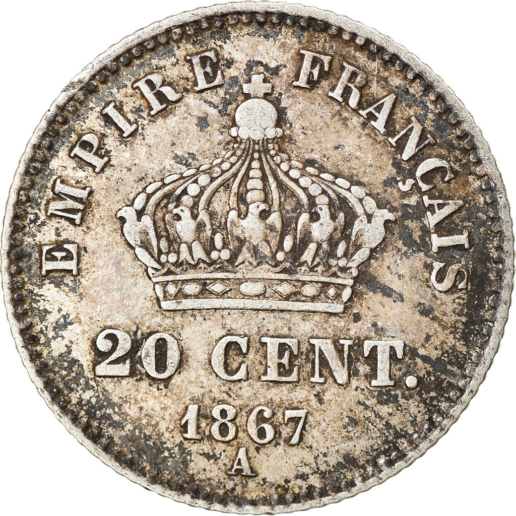 Moneta, Francia, Napoleon III, 20 Centimes, 1867, Paris, MB+, Argento, KM:808.1
