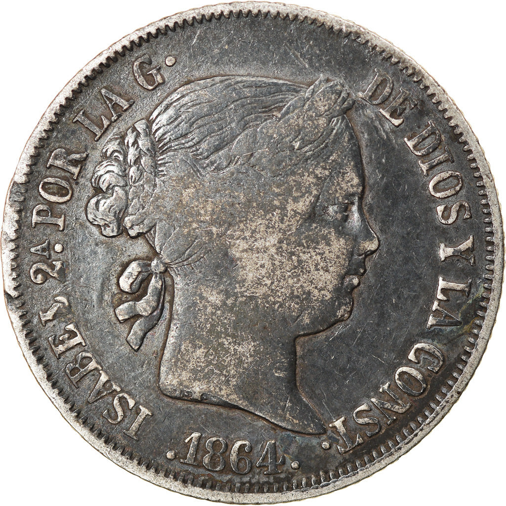 Münze, Spanien, Isabel II, 4 Réales, 1864, S, Silber, KM:608.3