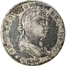 Moneda, España, Ferdinand VII, 2 Reales, 1827, Seville, BC+, Plata, KM:460.3