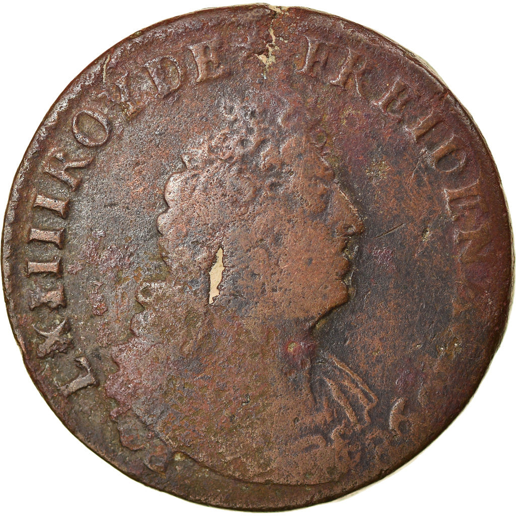 Coin, France, Louis XIV, Liard de France, 1698, Paris, VF(20-25), Copper