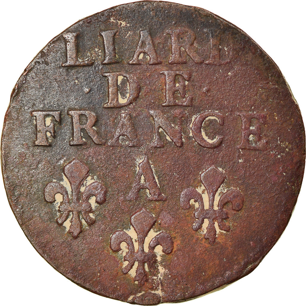 Coin, France, Louis XIV, Liard de France, 1698, Paris, VF(20-25), Copper