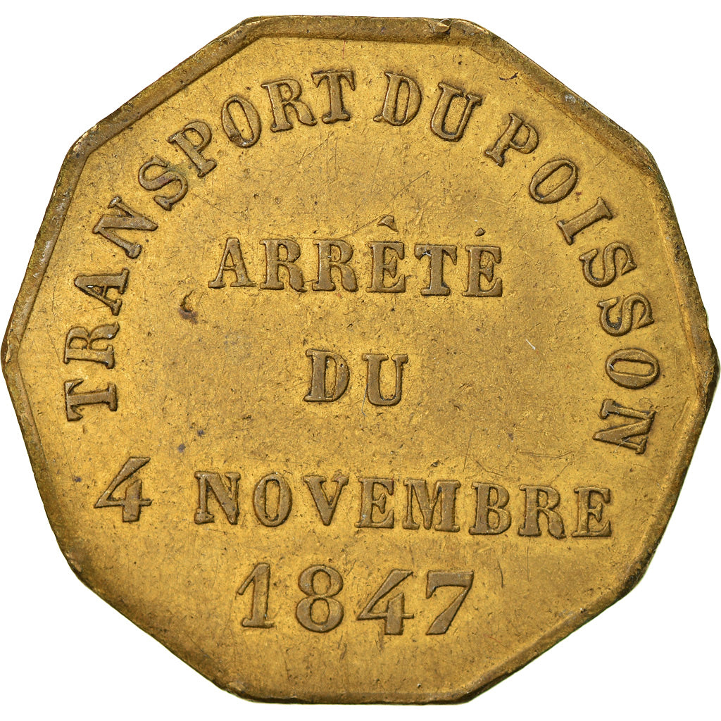 France, Jeton, Boulogne-sur-mer, Pêche Maritime, Transport du Poisson, 1847
