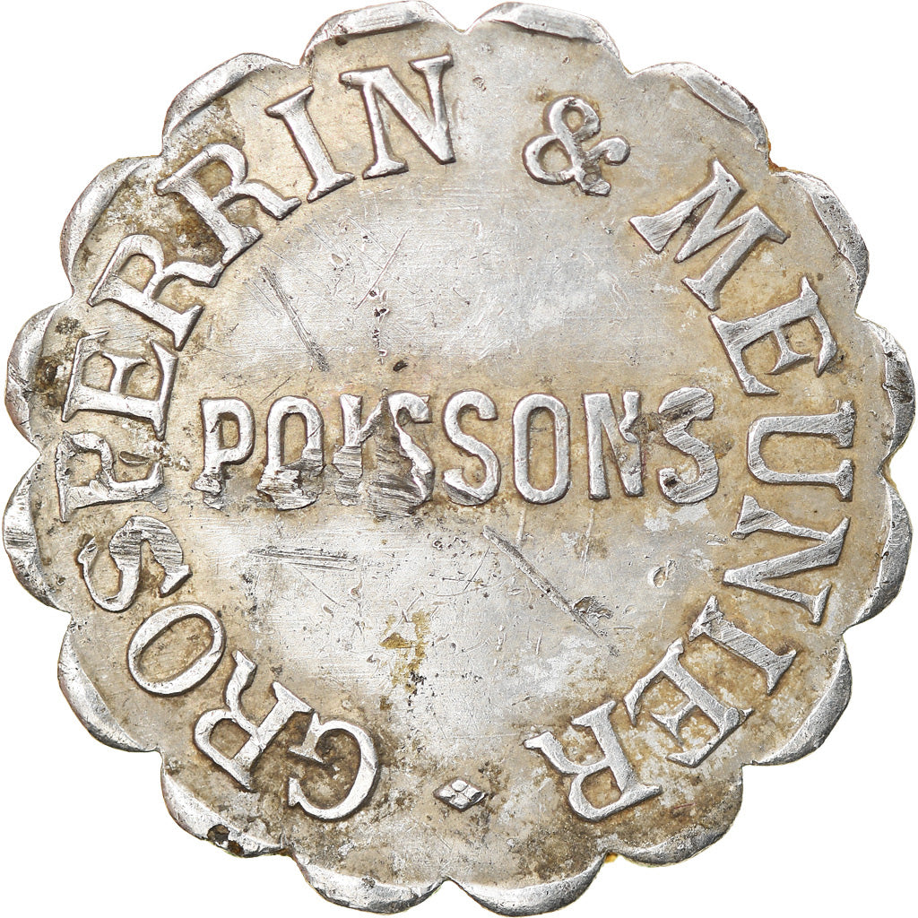 Moneda, Francia, Grosperrin & Meunier, Poissons, Paris, 1 Franc, MBC, Aluminio