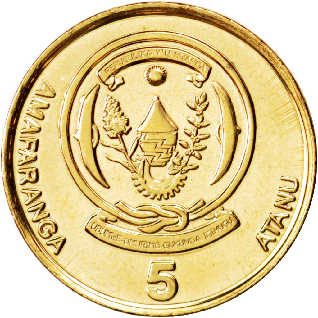 RWANDA, 5 Francs, 2009, KM #33, MS(63), Brass Plated Steel, 20, 2.96