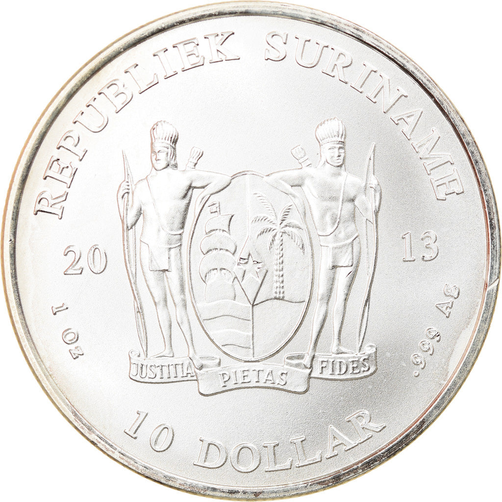 Coin, Surinam, 10 Dollars, 2013, 1 Oz, MS(65-70), Silver
