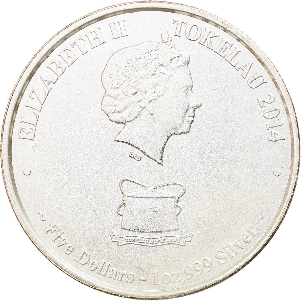 Moneta, Tokelau, Yellowfin Tuna, 5 Dollars, 2014, 1 Oz, SPL+, Argento