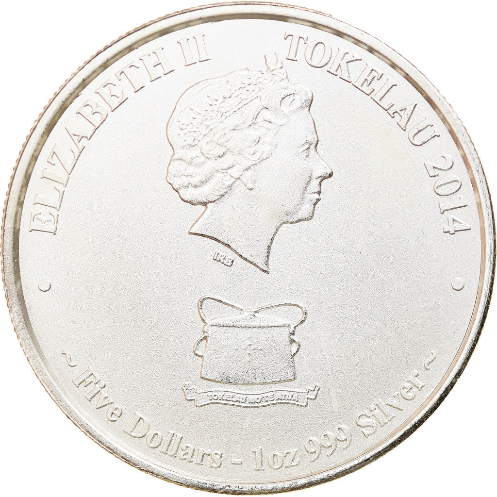 Coin, Tokelau, Yellowfin Tuna, 5 Dollars, 2014, 1 Oz, MS(65-70), Silver