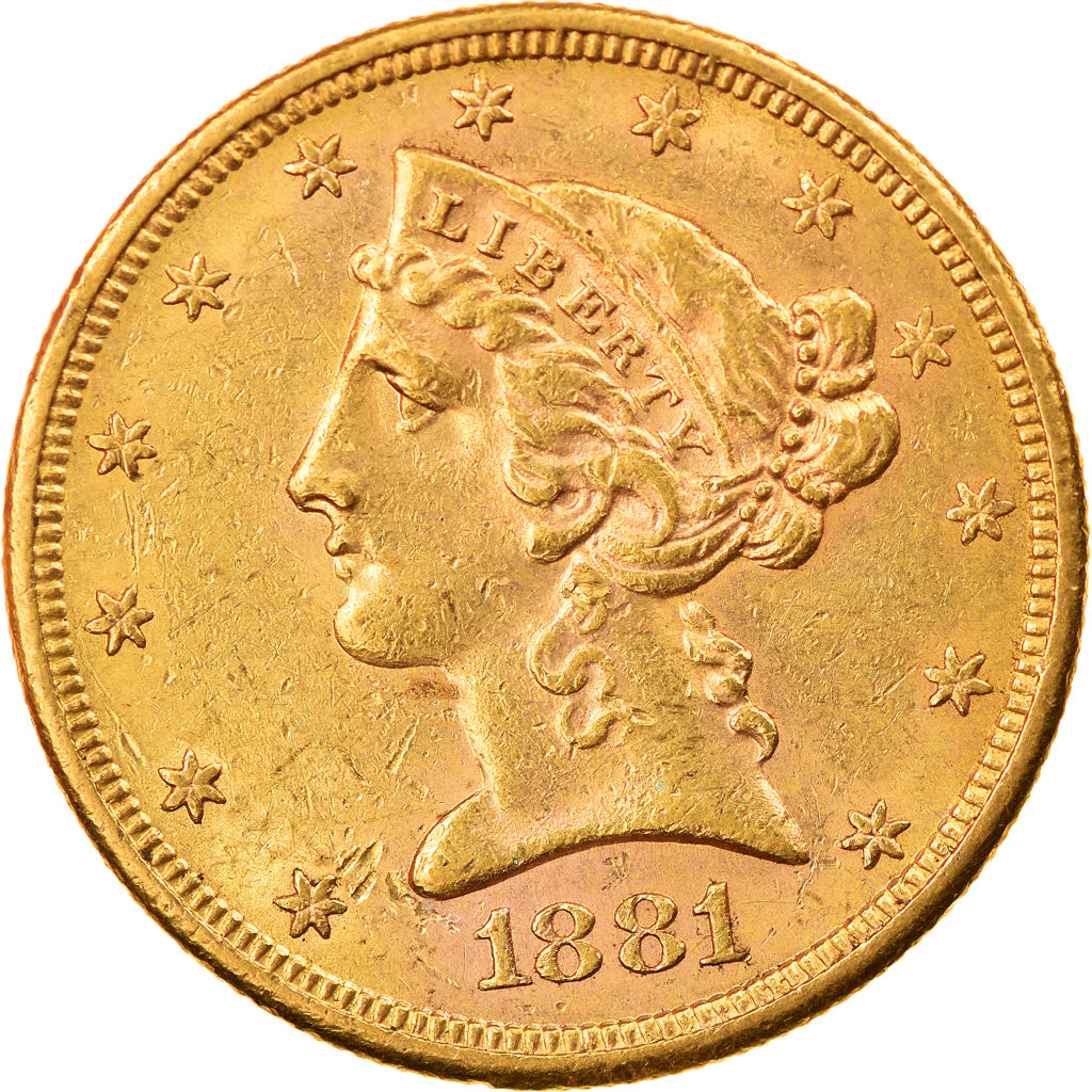 Coin, United States, Coronet Head, $5, Half Eagle, 1881, San Francisco