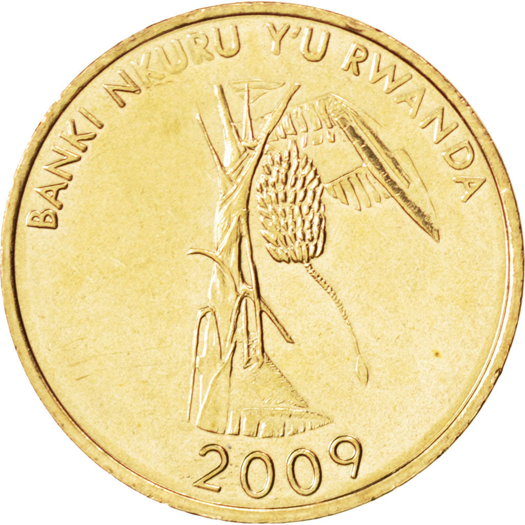 Coin, Rwanda, 10 Francs, 2009, MS(63), Brass plated steel, KM:34