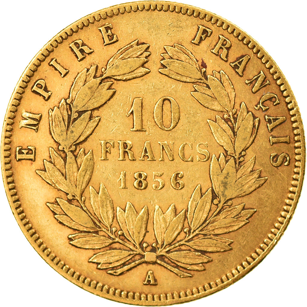 Moeda, França, Napoleon III, 10 Francs, 1856, Paris, EF(40-45), Dourado