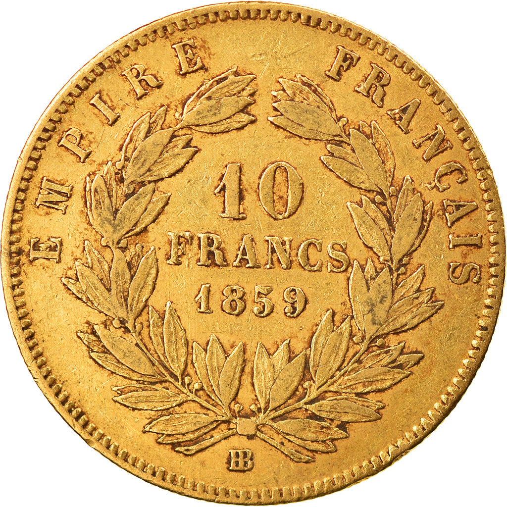 Munten, Frankrijk, Napoleon III, 10 Francs, 1859, Strasbourg, ZF, Goud