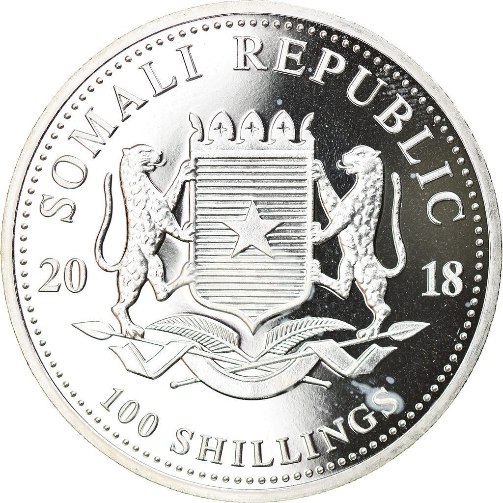 Moneta, Somalia, Elephant, 100 Shillings, 2018, 1 Oz, FDC, Argento