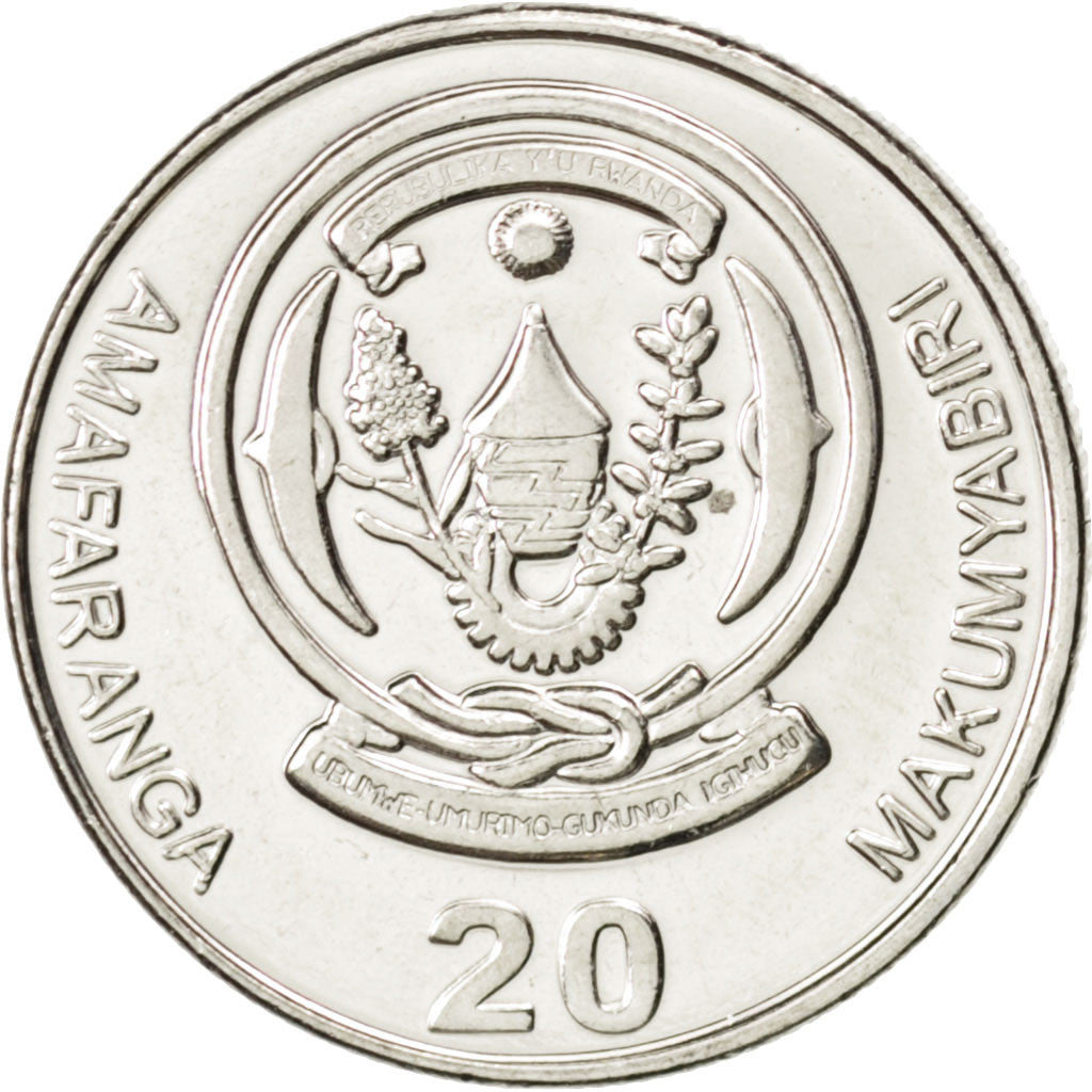 Coin, Rwanda, 20 Francs, 2009, MS(63), Nickel plated steel, KM:35