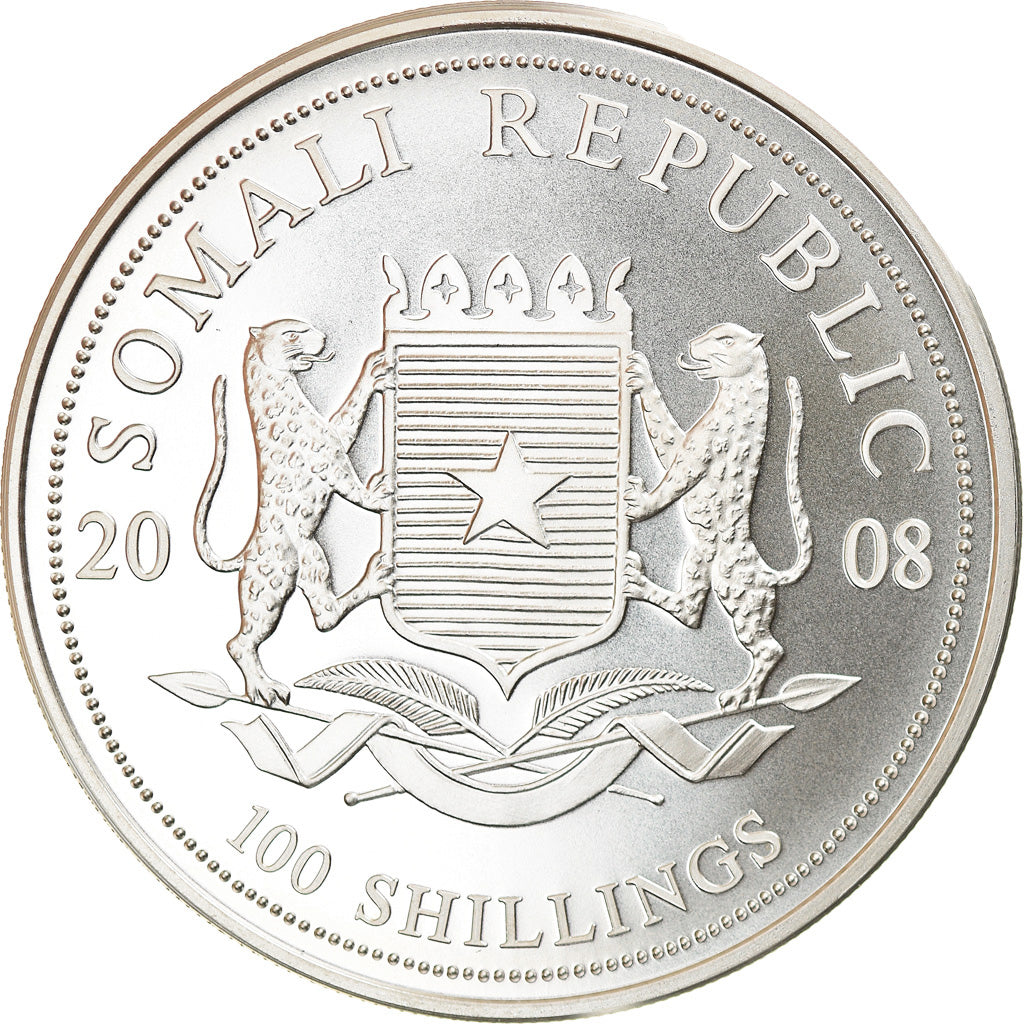 Moneta, Somalia, Elephant, 100 Shillings, 2008, 1 Oz, MS(65-70), Srebro