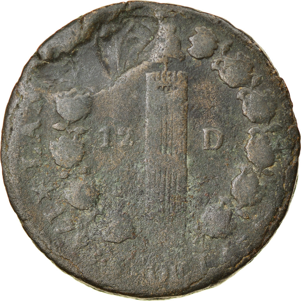 Moneda, Francia, Louis XVI, 12 Deniers, 1793, Orléans, Fautée - Défaut de