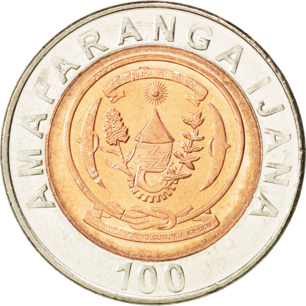 RWANDA, 100 Francs, 2007, British Royal Mint, KM #32, MS(63), Bi-Metallic, 27,..