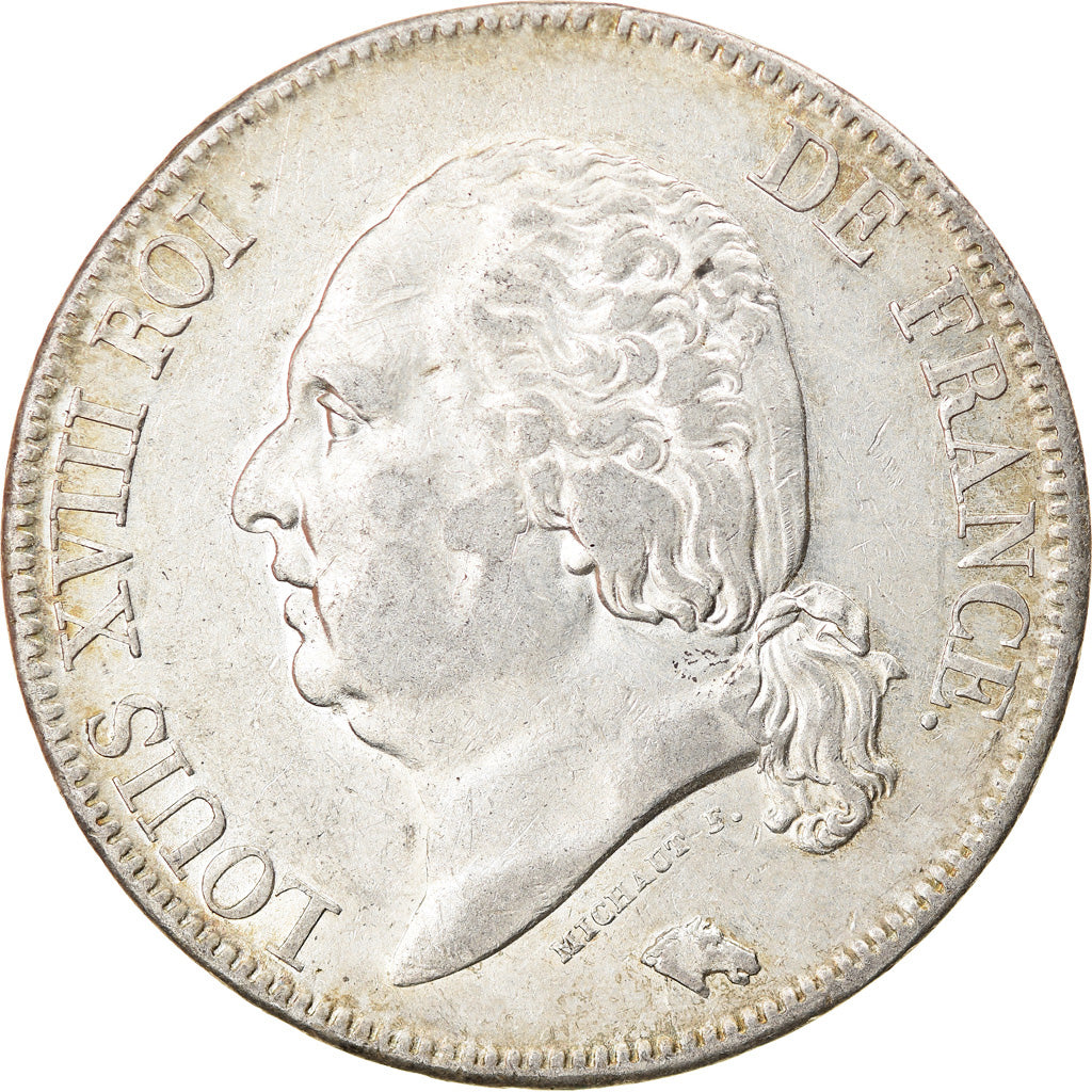 Moneta, Francia, Louis XVIII, 5 Francs, 1824, Paris, BB+, Argento, KM:711.1